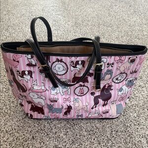 Miss Fluff Design Pink Dog-Print Tote Bag with Black Trim
